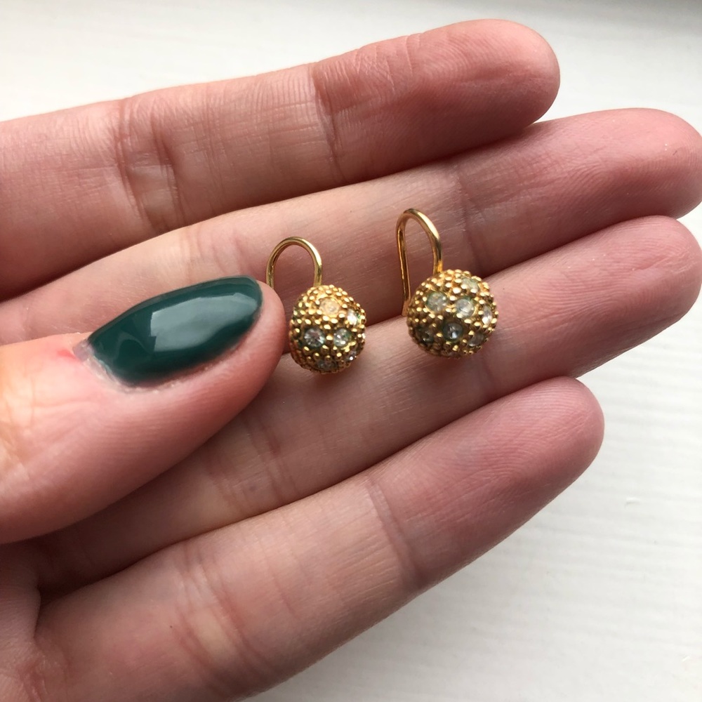 Tiny Gold “Disco Ball” Rhinestone Drop Earrings - image 2